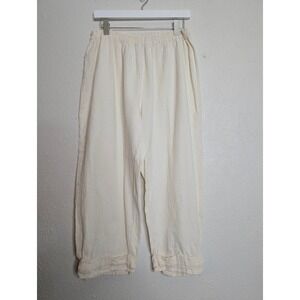 Oh My Gauze! Womens Cream 100% Cotton Cropped Pants Tied Cuffs Boho Lagenlook